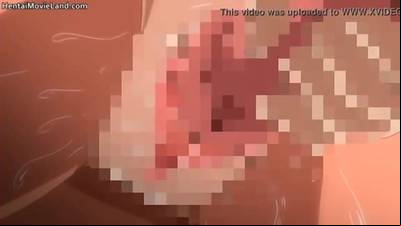 Busty anime teen in sexy swimsuit jizzed